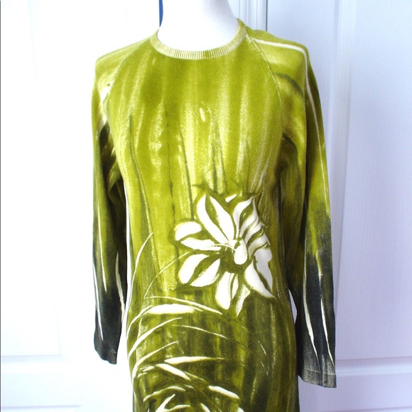 Vintage Chic: GREEN Graphic Print Sweater Knit Dress S - Picture 1 of 12